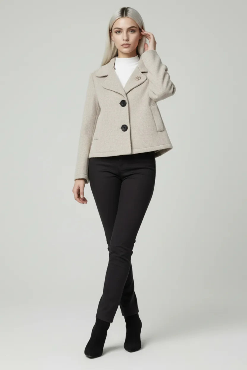 Women's Short Coat Jacket Short Beige with Buttons