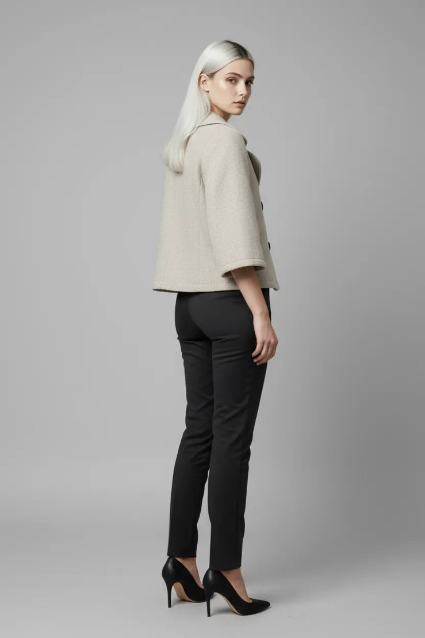 Women's Short Coat Jacket Short Beige with Buttons