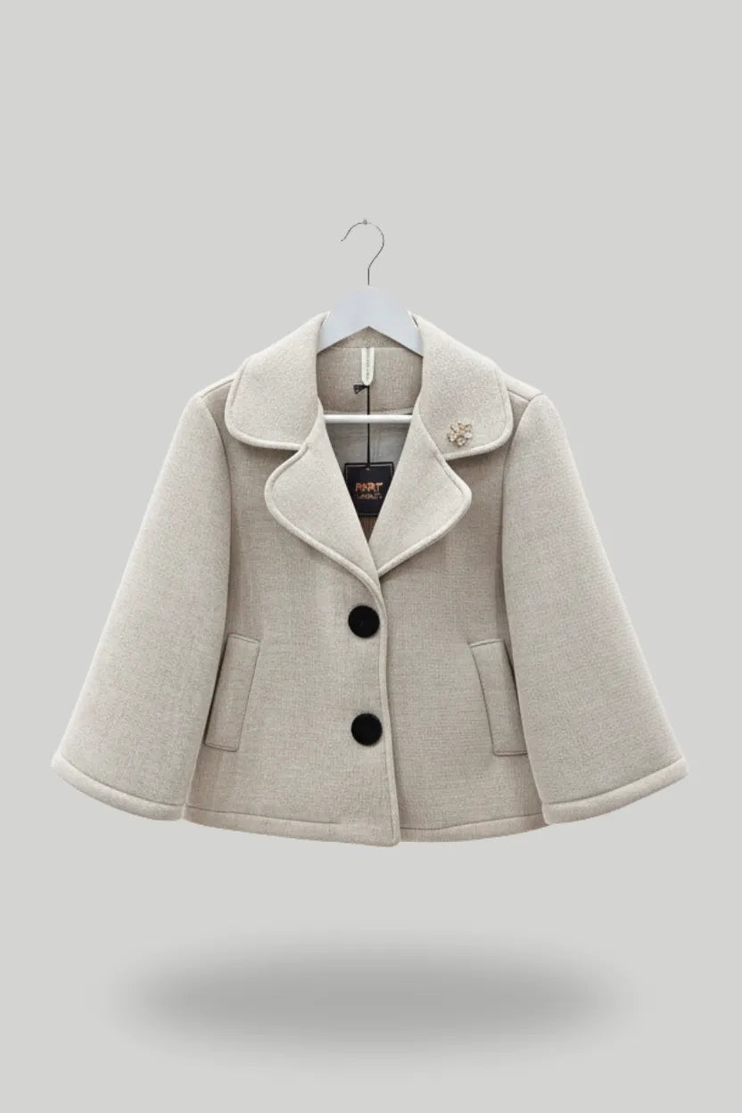 Women's Short Coat Jacket Short Beige with Buttons