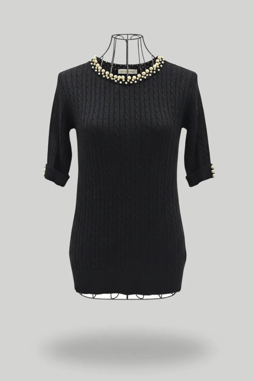 Black Colour Pearl-Embellished Short Jumpe