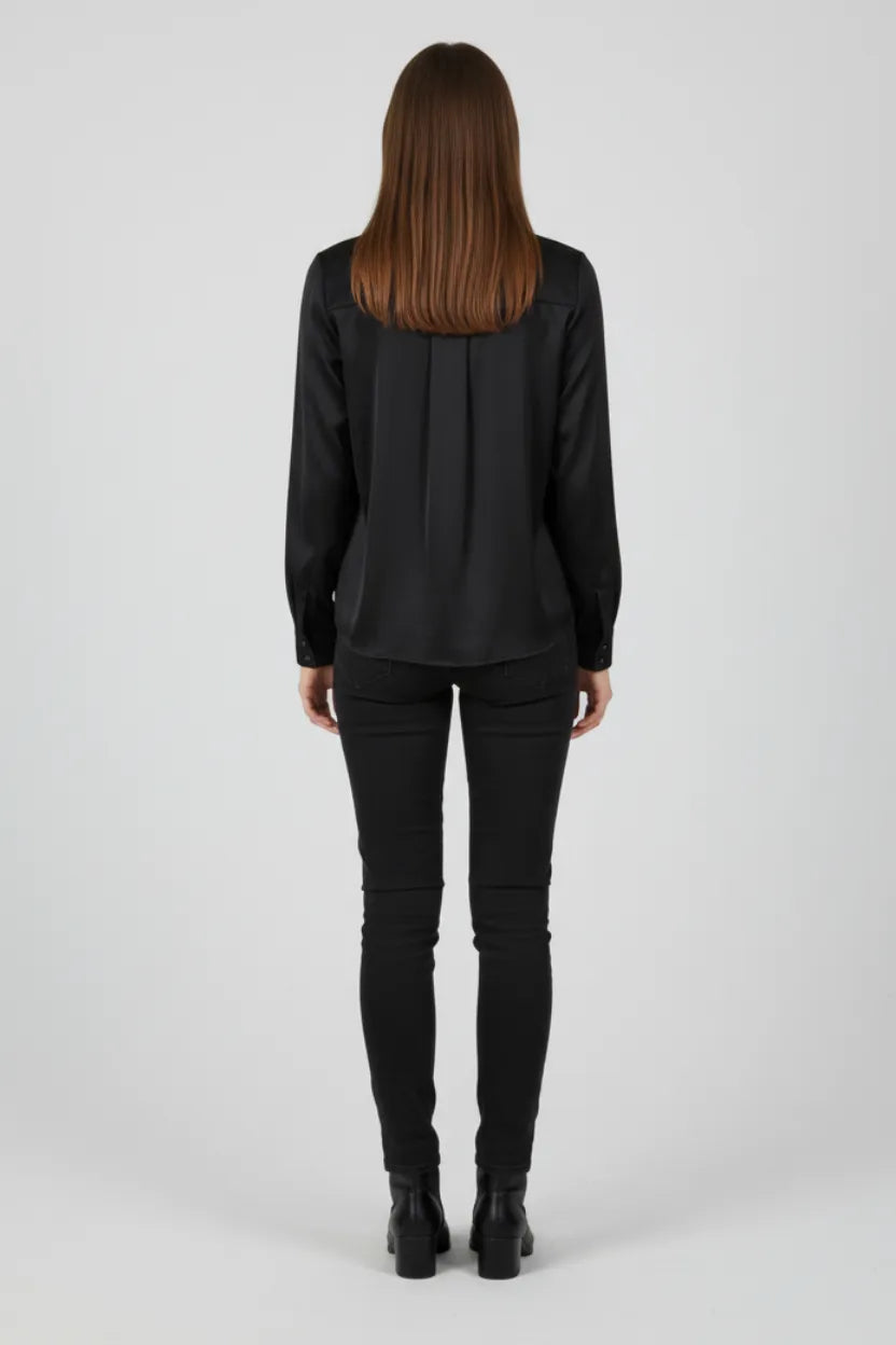 Black Shirt with Cream Pearl Collar