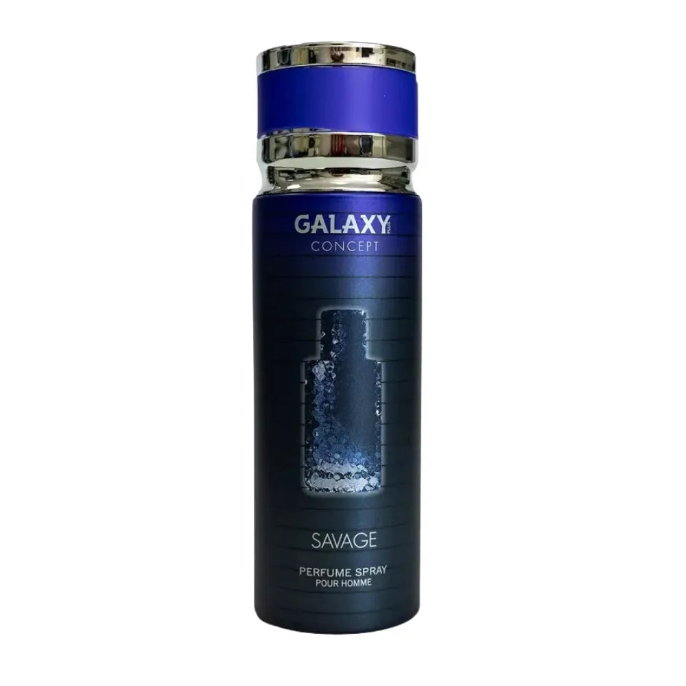 Perfume spray bottle labeled 'Galaxy Concept Savage' on a white background