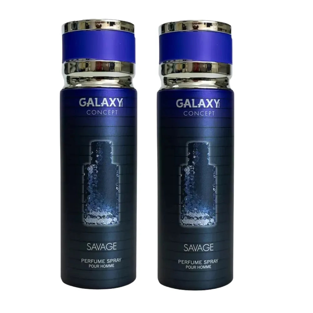 Two Galaxy Concept Savage perfume spray bottles on a white background
