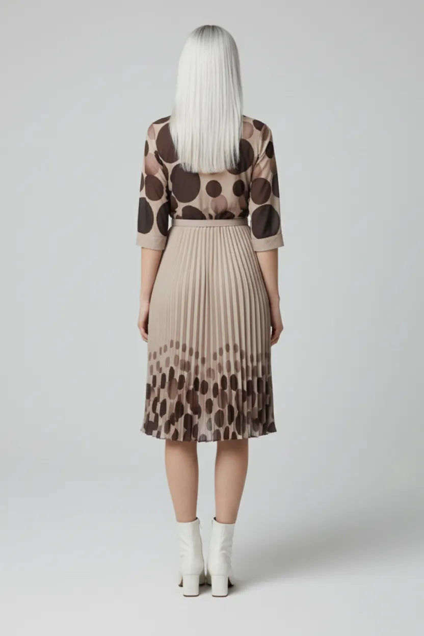 Elegant Beige Pleated Midi Dress