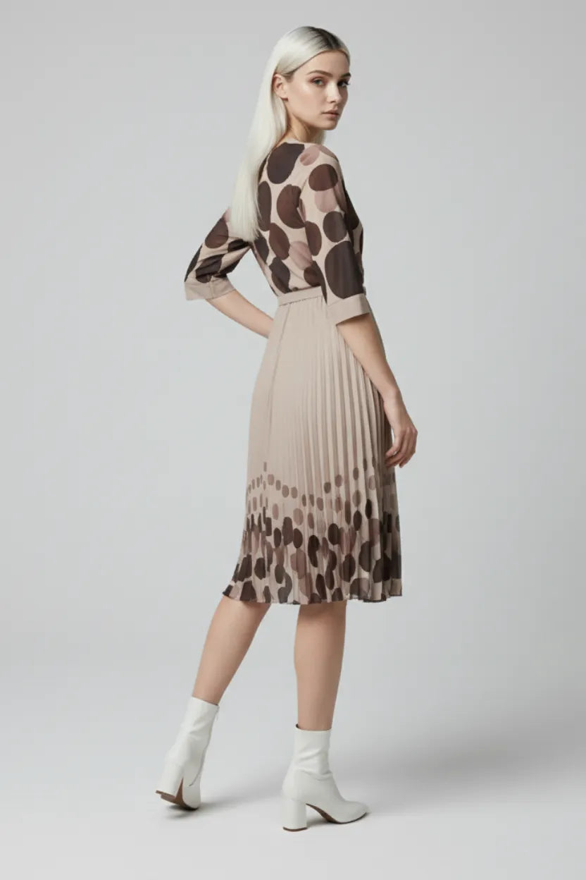 Elegant Beige Pleated Midi Dress