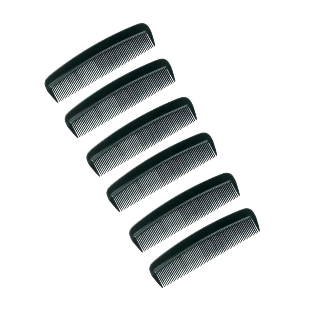 Set of six black hair combs on a white background
