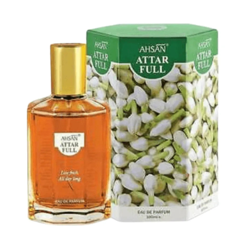 Ahsan Attar Full perfume bottle and packaging on a white background
