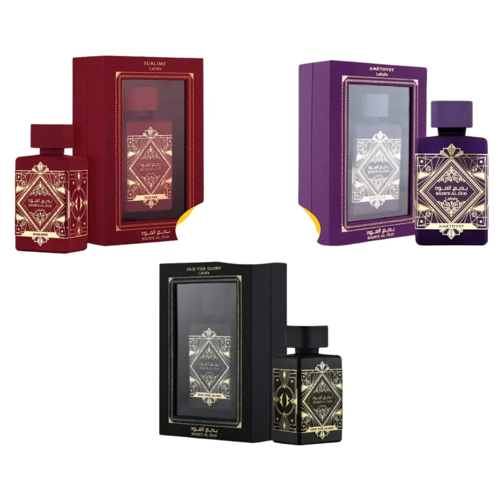 Badee Al Oud Bundle Pack – Oud for Glory & Amethyst Sublime EDP 100ml by Lattafa
