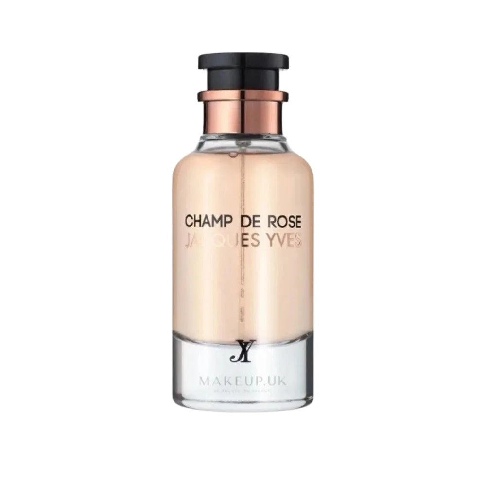 Perfume bottle labeled 'Champ de Rose' by Yves Saint Laurent on a white background