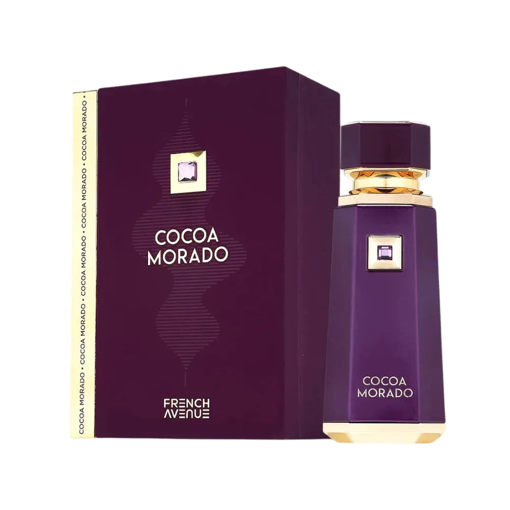 Cocoa Morado perfume bottle and packaging on a white background