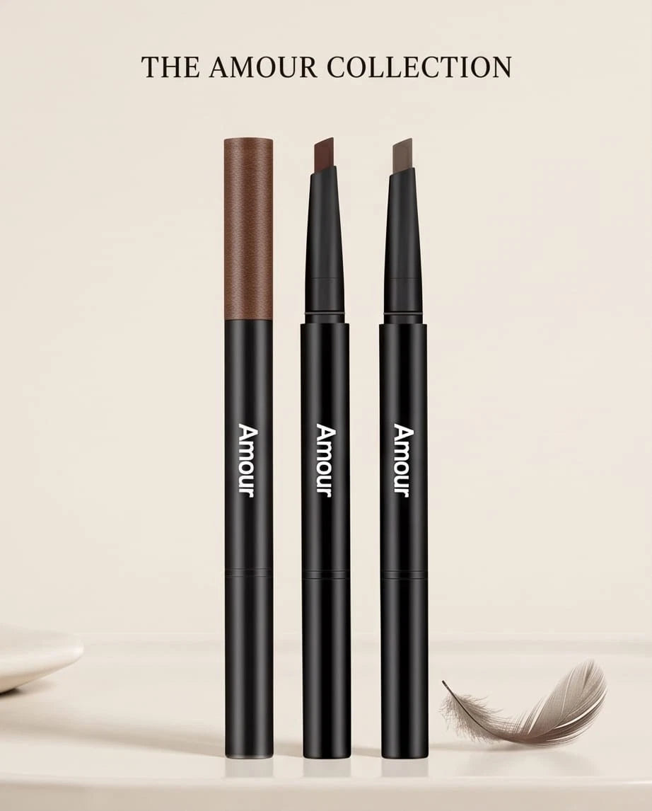 Three makeup products from the Amour Collection on a light background