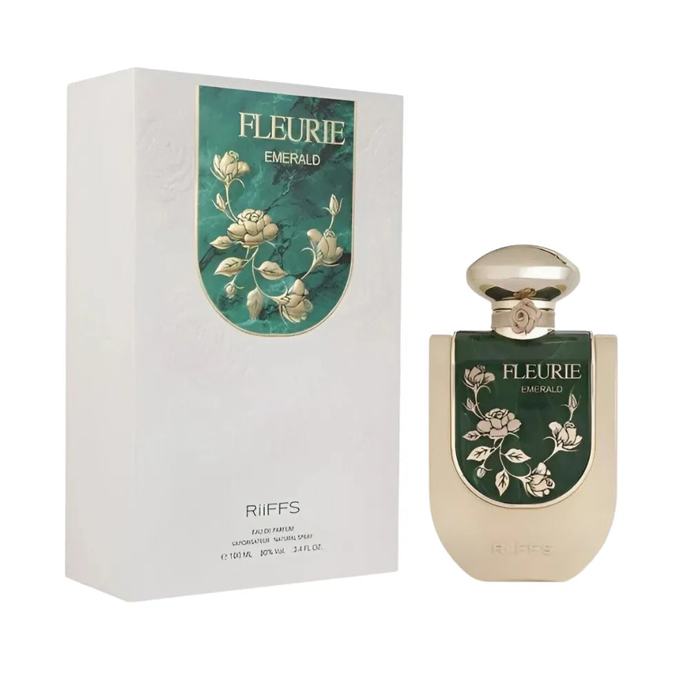 Fleurie Emerald perfume bottle and packaging on a white background