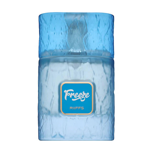 Blue textured bottle with 'Riffles' branding on a white background