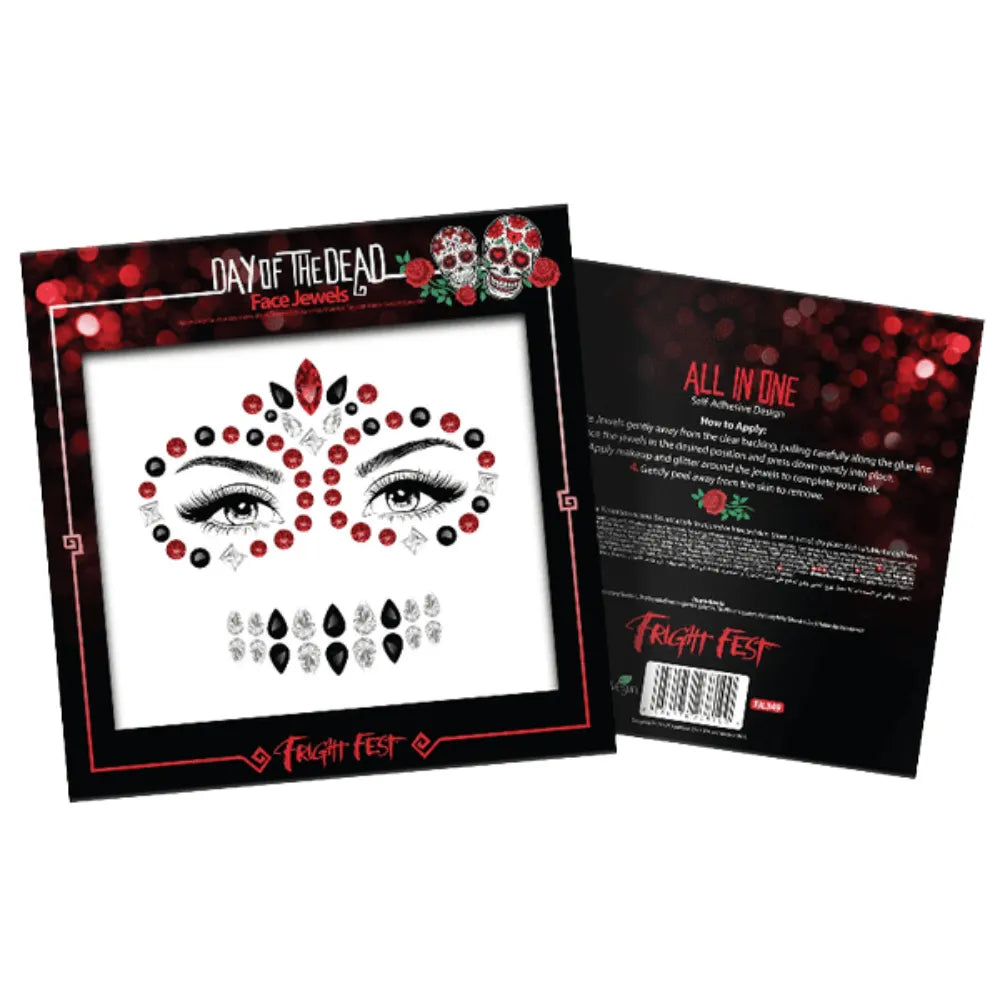 Fright Fest Day of the Dead Face Jewels – Halloween Costume Accessory