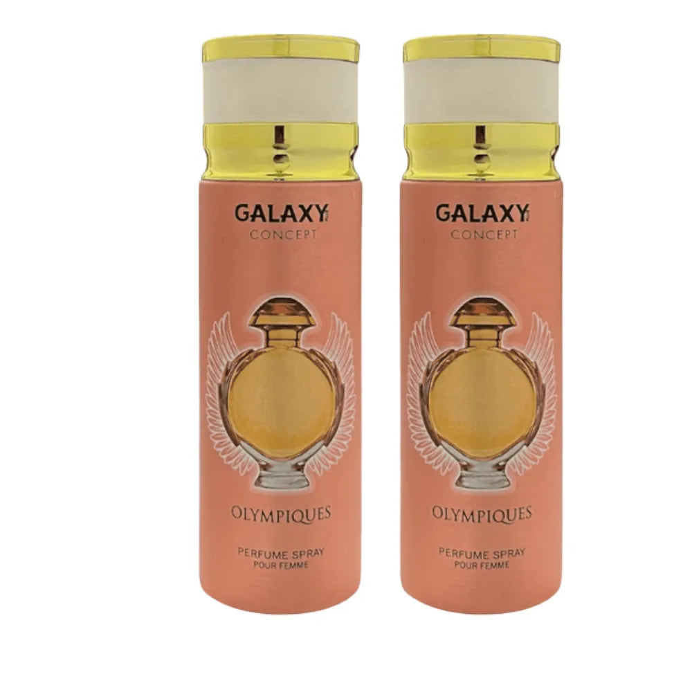 Two Galaxy Concept Olympiques perfume sprays on a white background