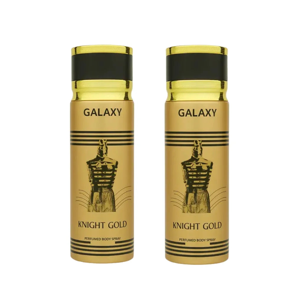 Two Galaxy Knight Gold body sprays on a white background