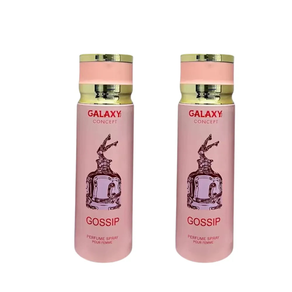 Two pink perfume bottles with gold caps labeled 'Galaxy Concept' on a white background.