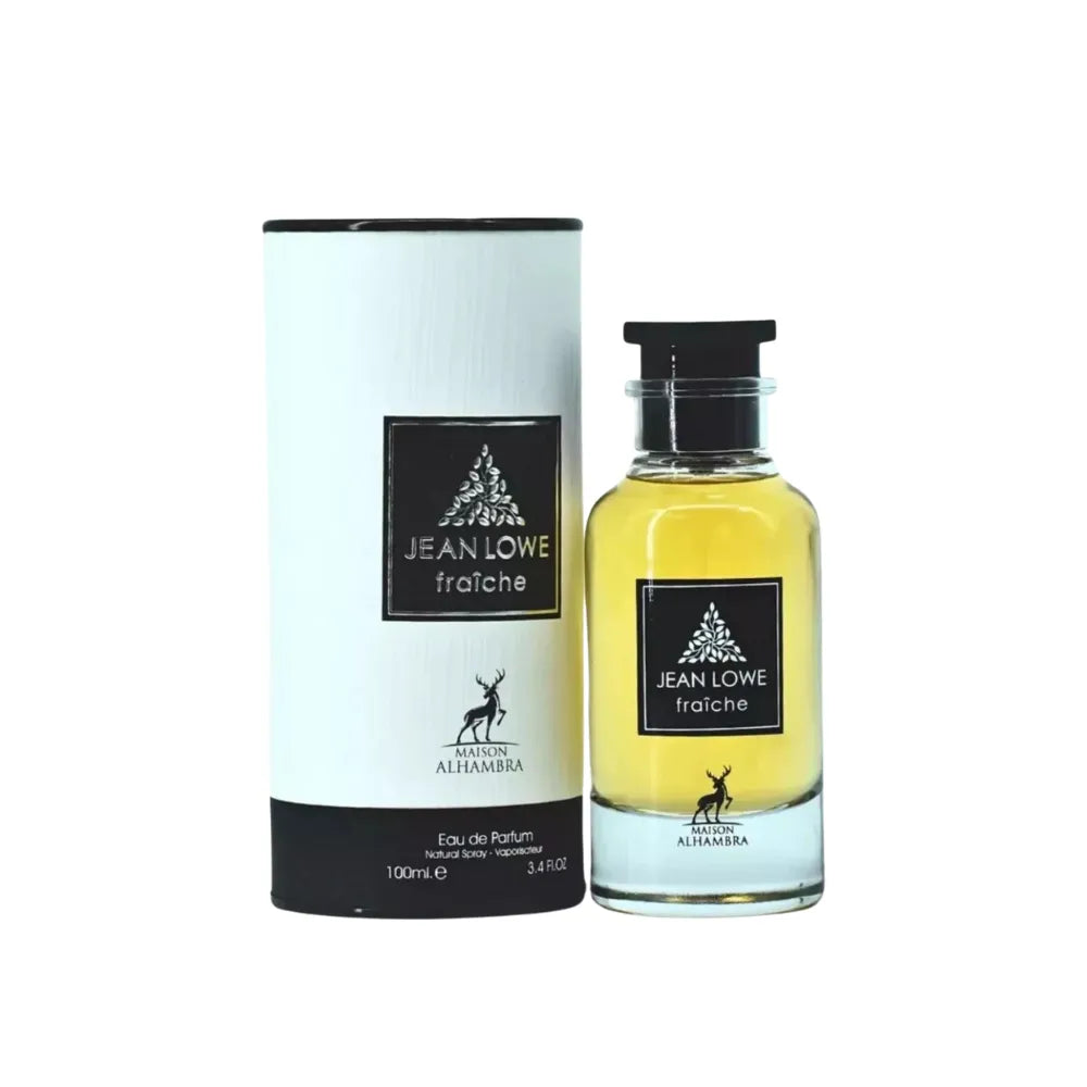 Jean Lowe fraçèe perfume bottle and packaging on a white background