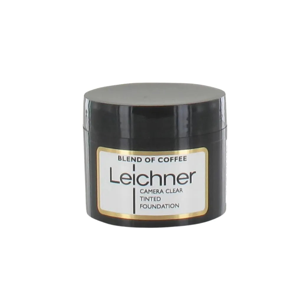 Black jar of Leichner coffee blend on a white background
