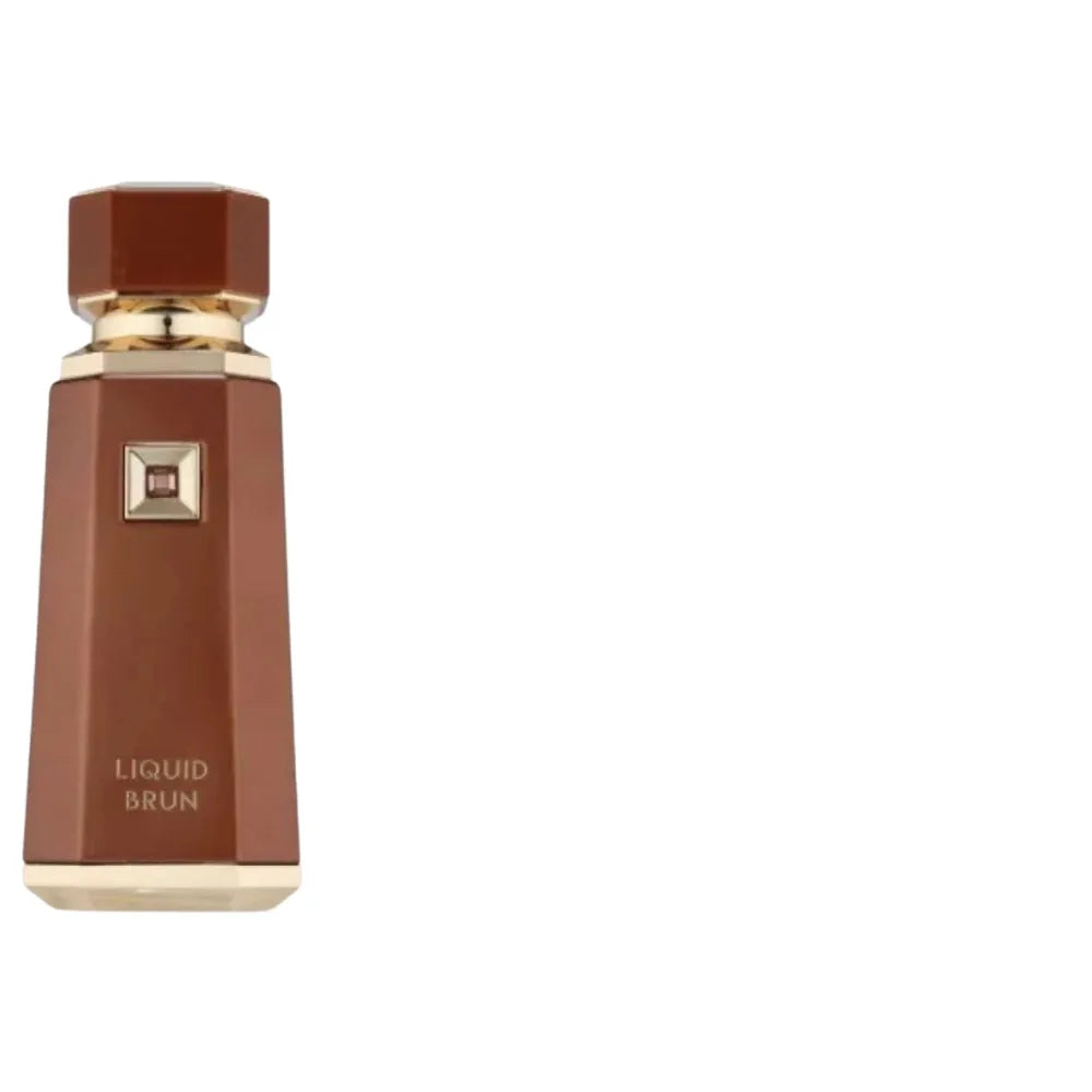 Brown bottle labeled 'LIQUID BRUN' on a white background