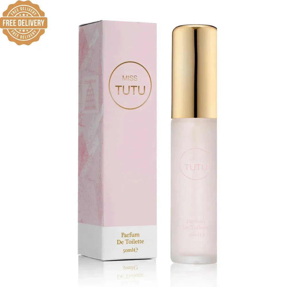 Miss Tutu perfume bottle and packaging on a white background