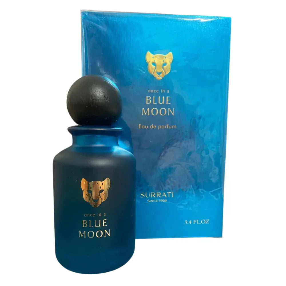 Blue Moon Eau de Parfum bottle and packaging on a white background