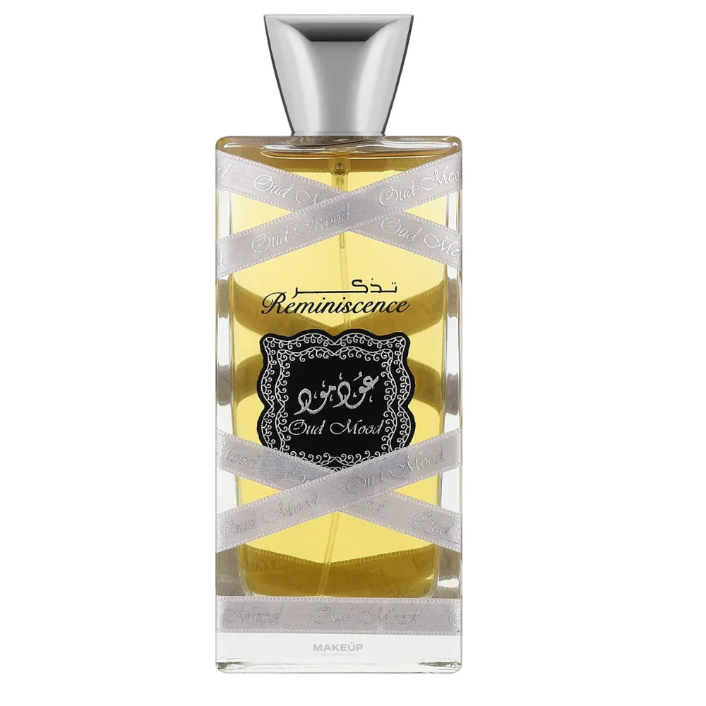 Perfume bottle labeled 'Eud Reminiscence' with a silver cap on a white background