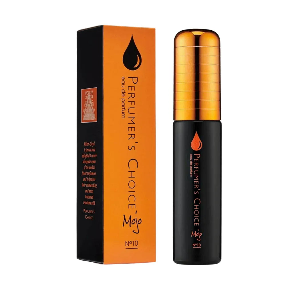 Perfume bottle and packaging with 'Perfumer's Choice' branding on a white background