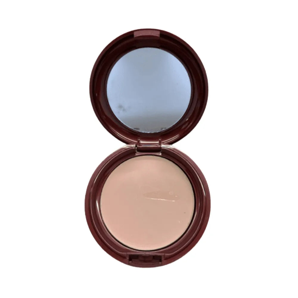 Compact powder in a brown case with a mirror on a white background