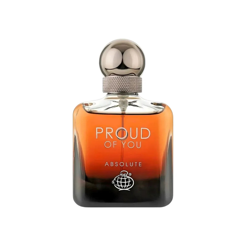 Perfume bottle labeled 'Proud of You Absolute' on a white background