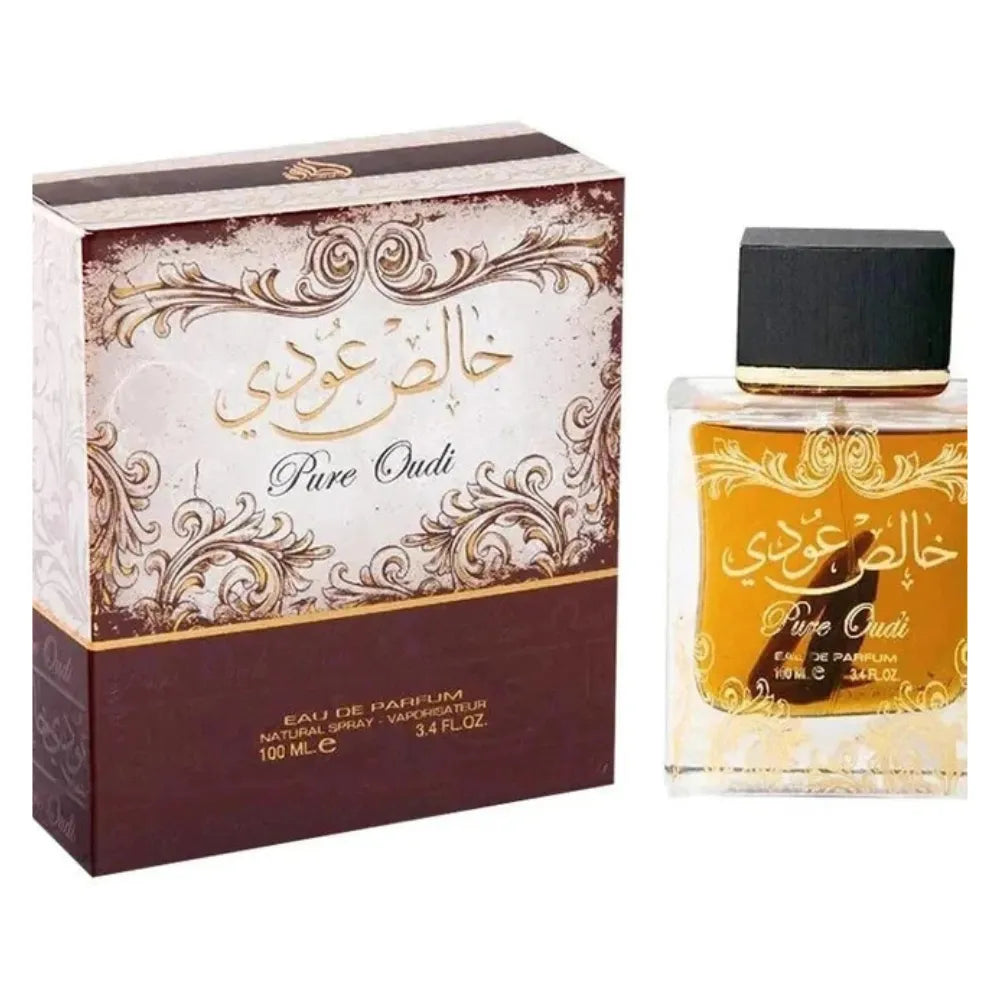 Pure Oudi perfume bottle and packaging on a white background
