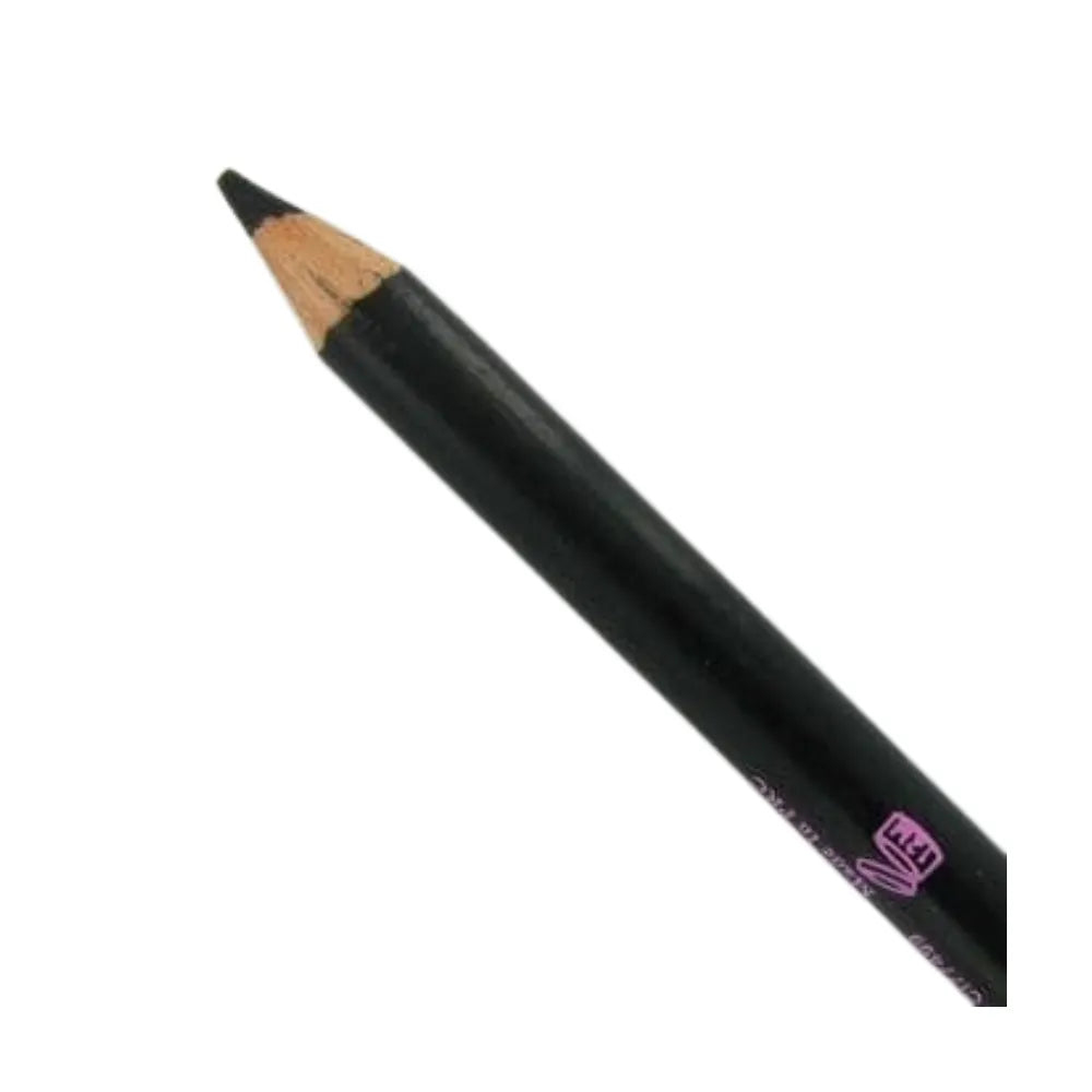 Black eyeliner pencil with a pink logo on a white background