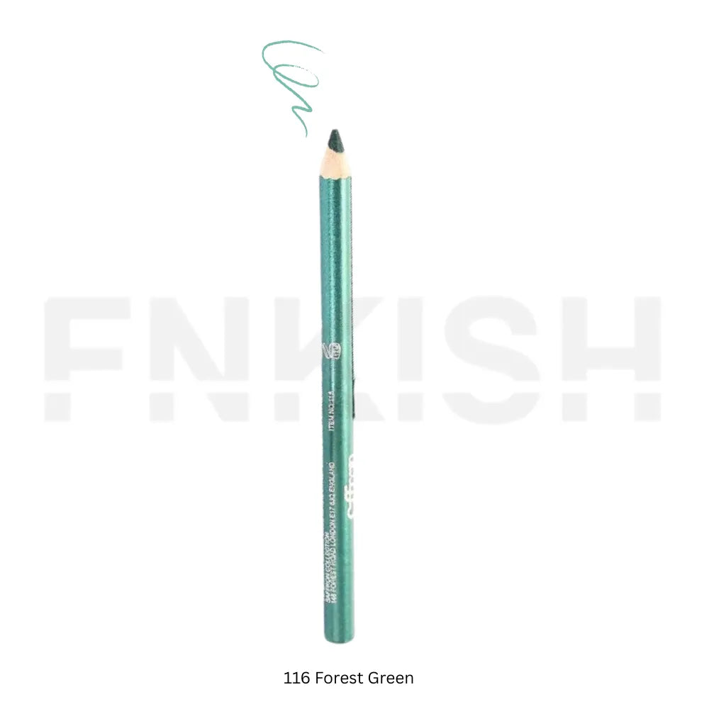 Green eyeliner pencil with visible brand name on a white background