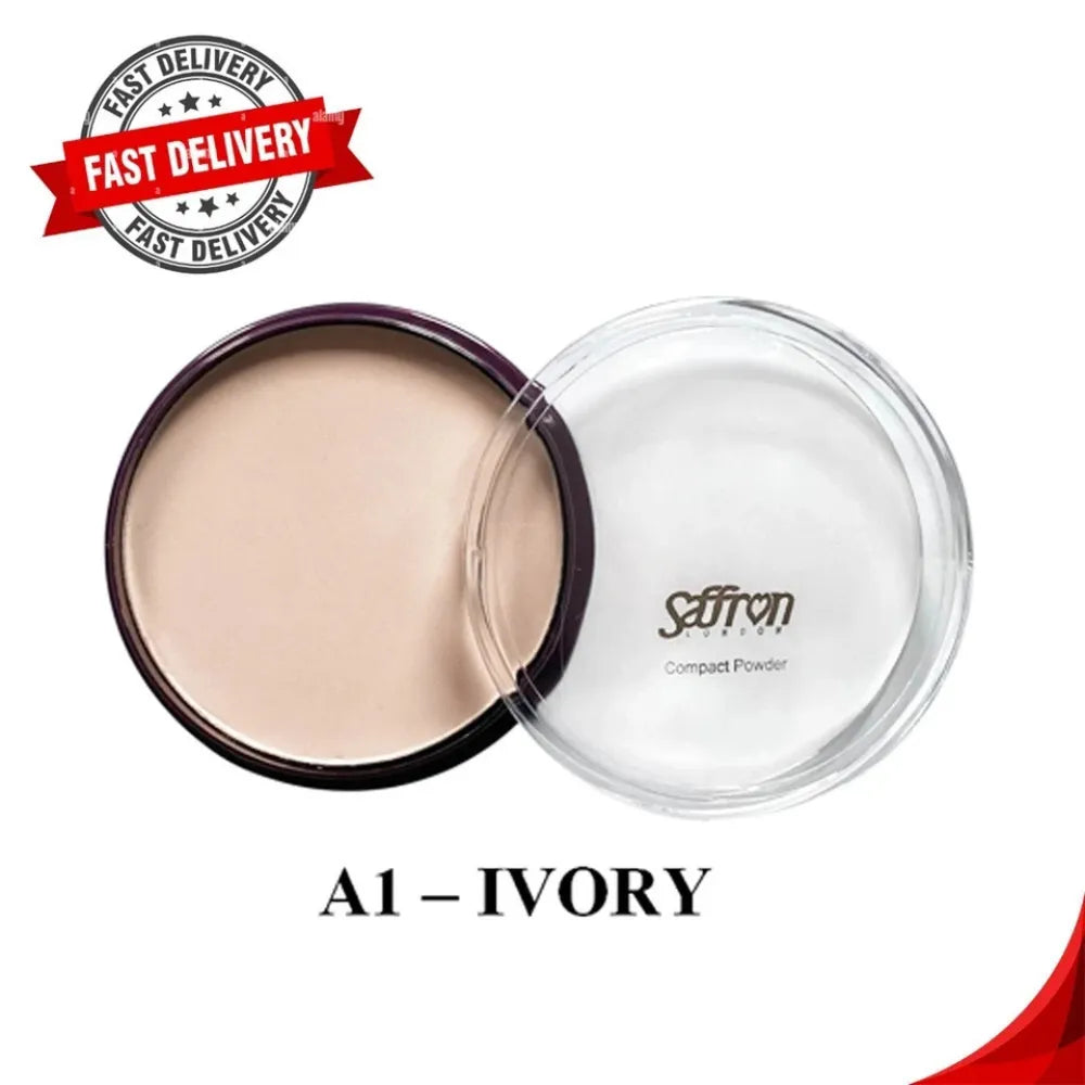 Compact powder with safron branding on a white background, featuring a 'Fast Delivery' badge.