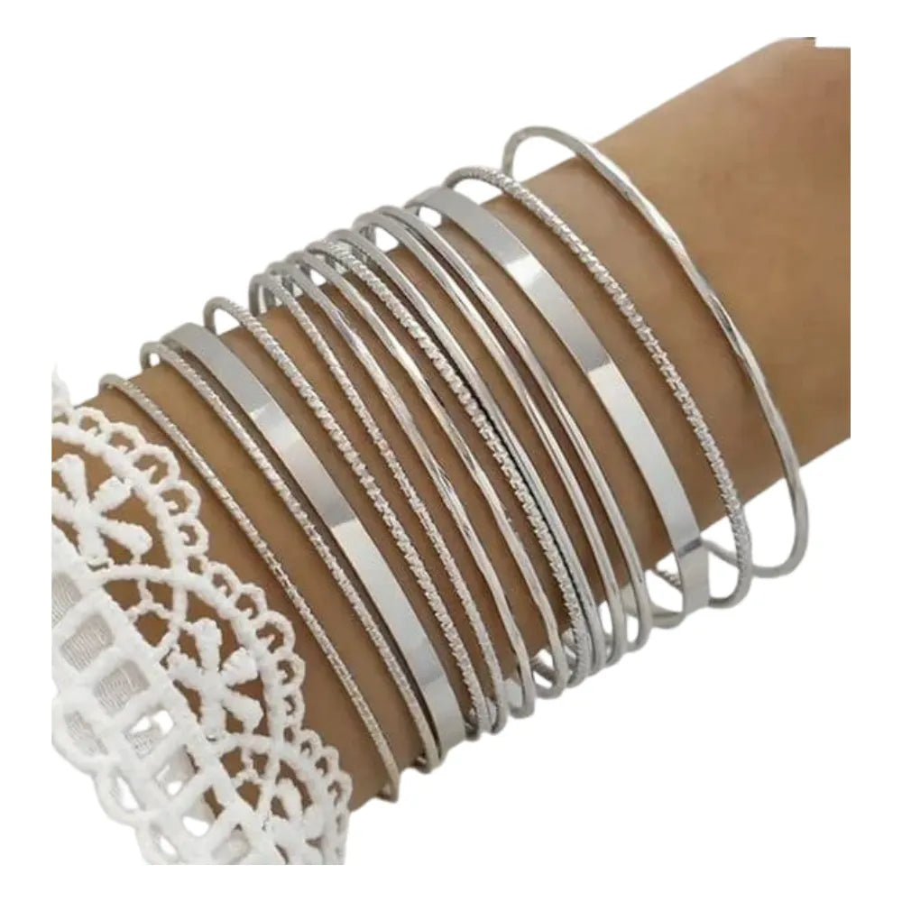 Silver Bangles Set – 14 Piece