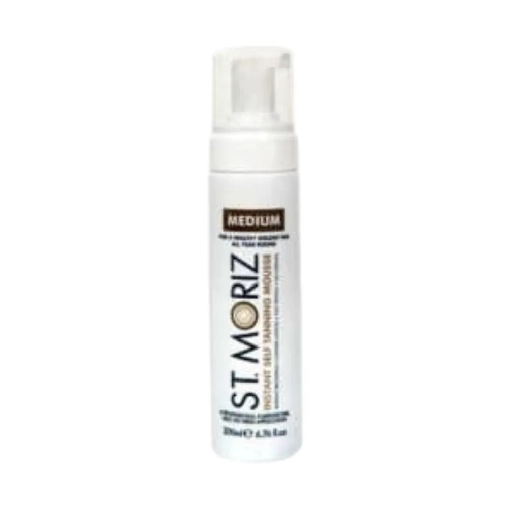 St. Moriz self-tanning mousse bottle on a white background