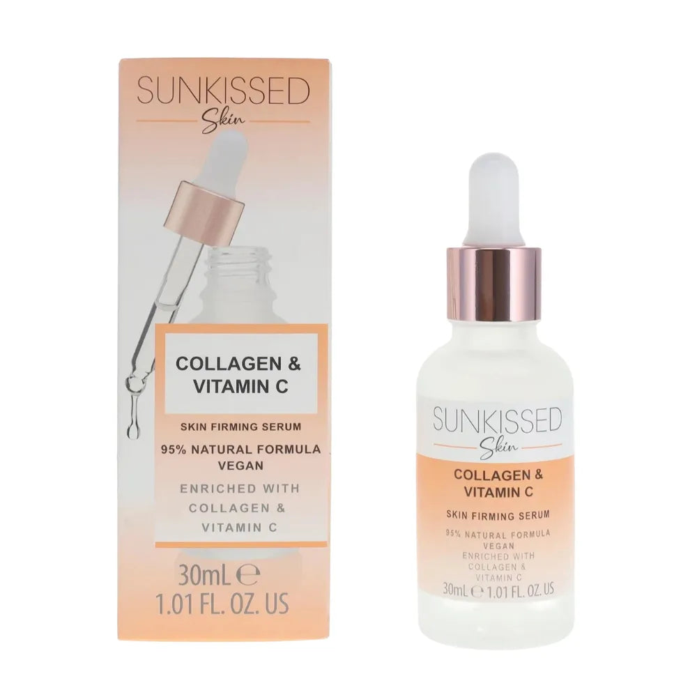 Sunkissed Skin Collagen & Vitamin C serum bottle and packaging on a white background