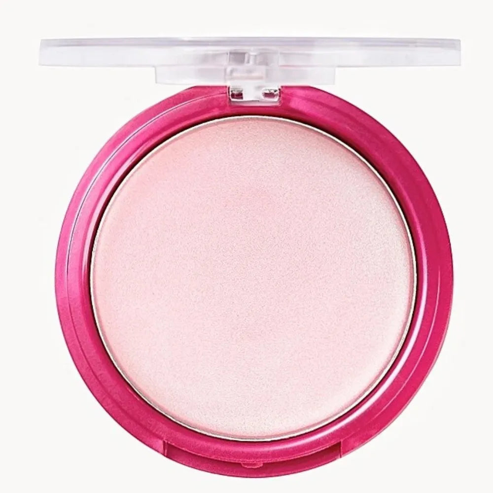 Compact powder in a pink case on a white background