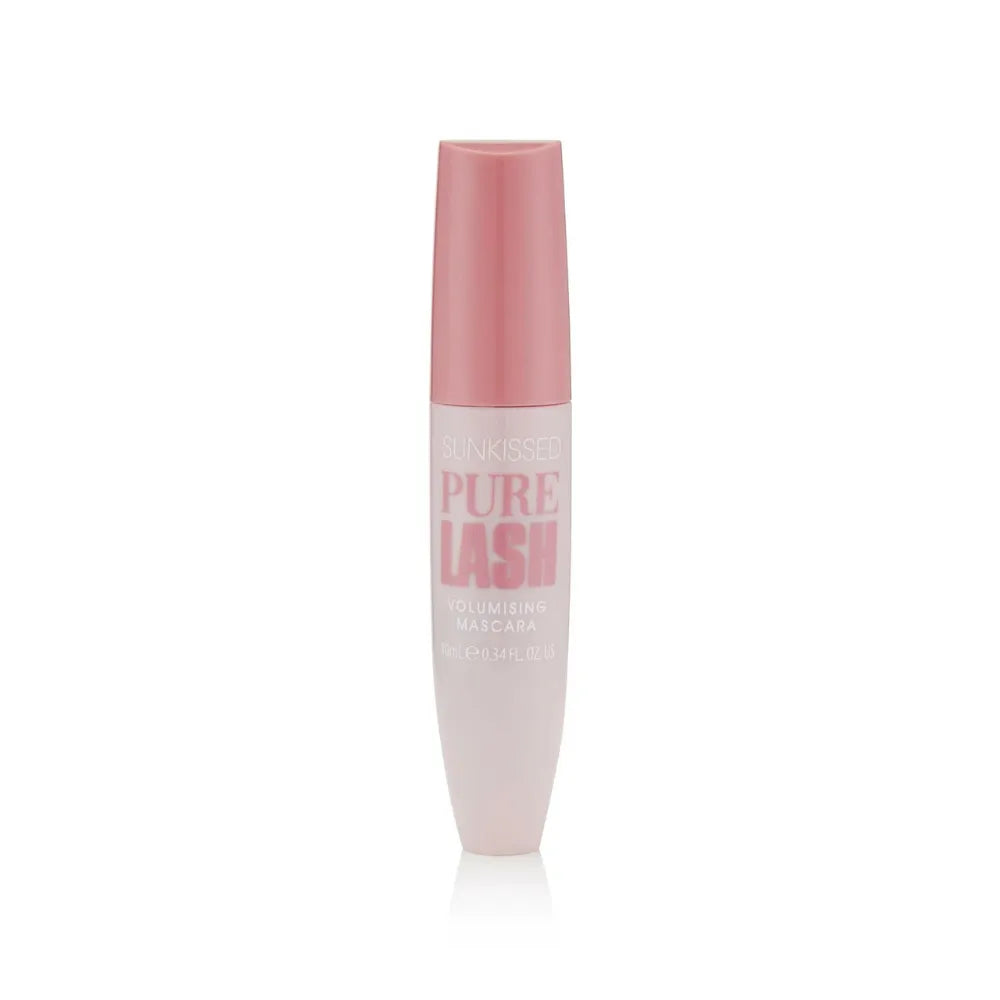Pink and white mascara tube on a white background