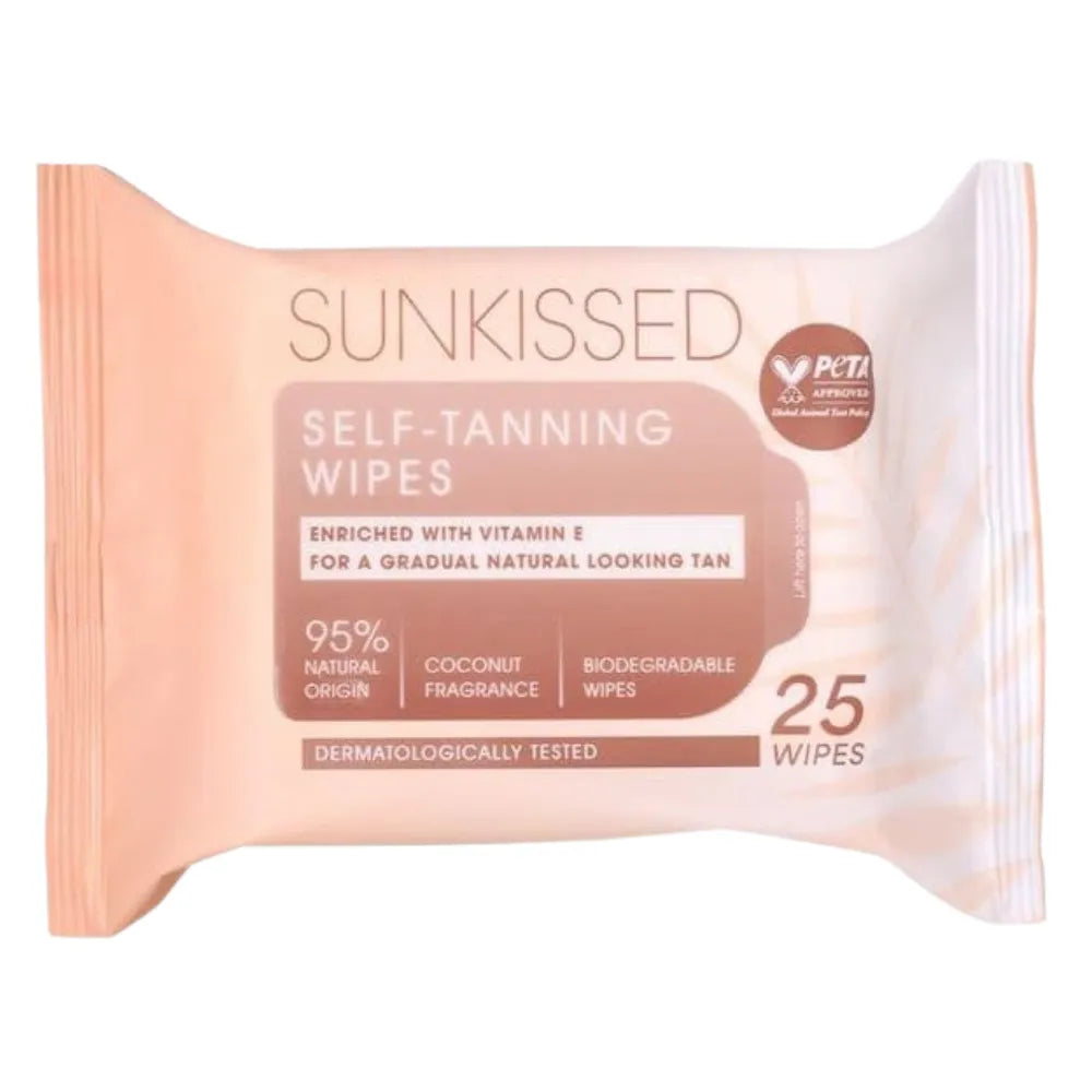 Sunkissed self-tanning wipes packaging on a white background