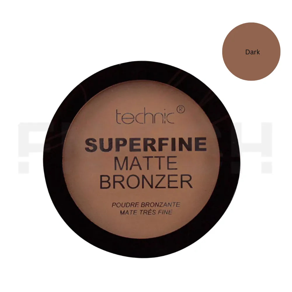 Technic Superfine Matte Bronzer compact with 'Dark' color swatch on a white background