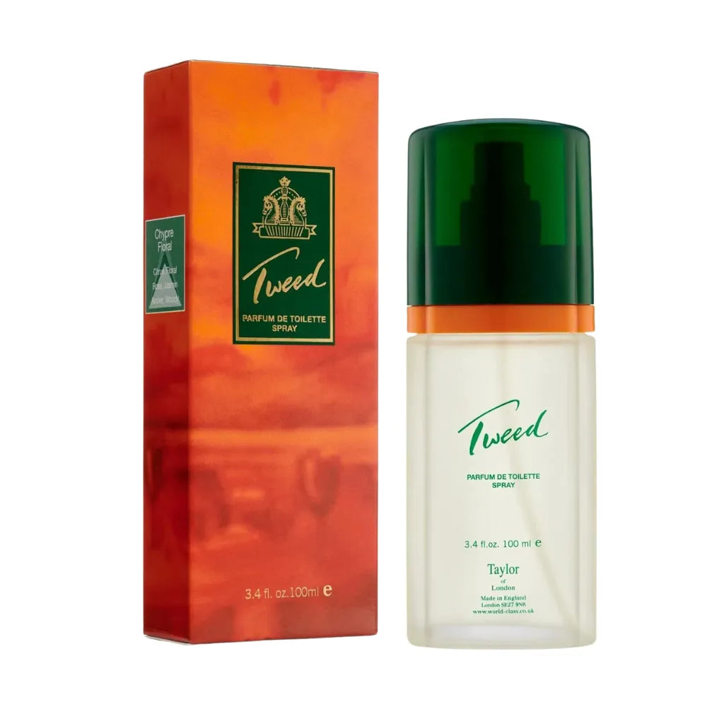 Tweed perfume bottle and packaging on a white background