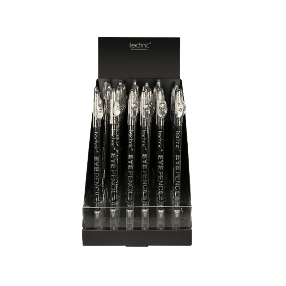 Display of Technic makeup products in a clear case on a white background