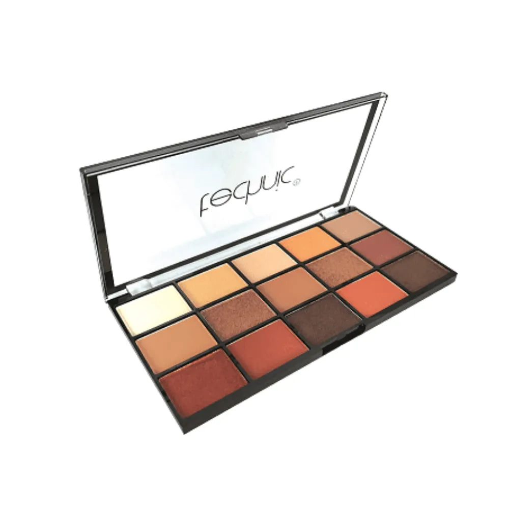 Makeup palette with various shades of eyeshadows on a white background