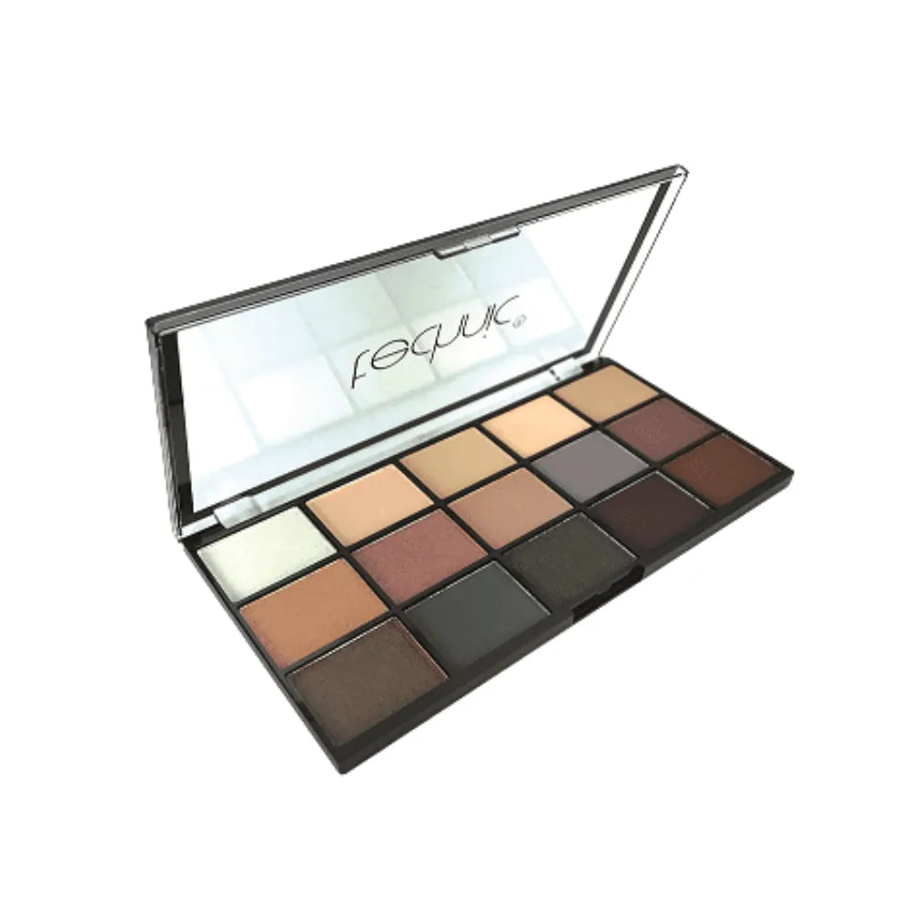 Makeup palette with shades of brown and beige on a white background