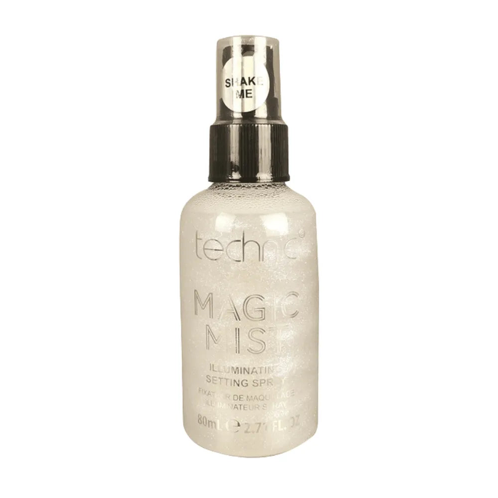 Bottle of Technic Magic Mise illuminating setting spray on a white background