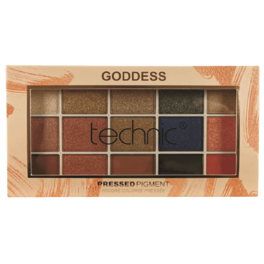 Technic Goddess pressed pigment palette on a white background