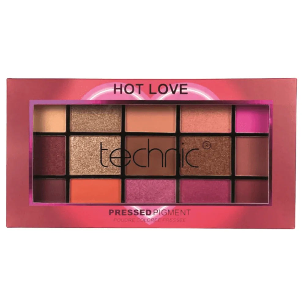 Makeup palette with 'Hot Love' and 'Technic' branding on a white background