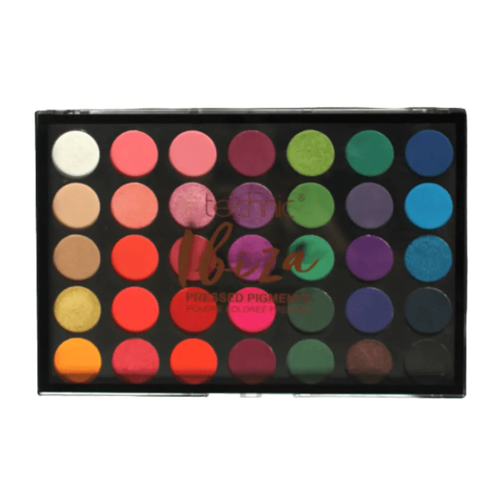 Makeup palette with colorful shades on a white background