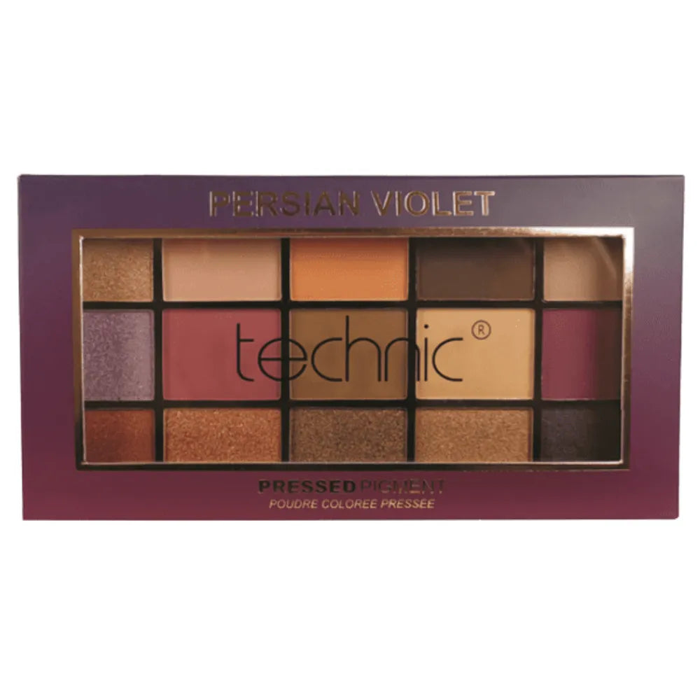 Makeup palette with 'technic' branding and 'Persian Violet' color on a white background